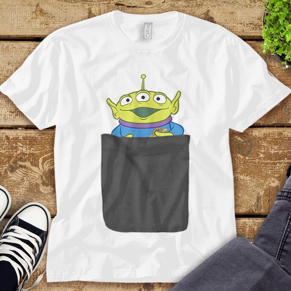 Disney Toy Story Alien Faux Pocket Graphic Unisex Adult T-shirt Kid Shirt - Picture 1 of 2
